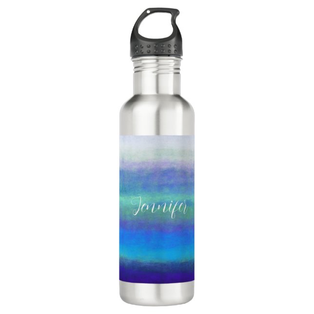 Soft shades of blue and green  stainless steel water bottle (Front)