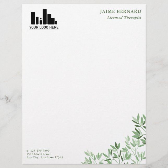 Soft Shades of Green Greenery Your Logo Letterhead (Front)