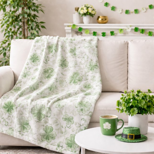 Soft Shamrock Whispers in Sage Green Fleece Blanket (Creator Uploaded)