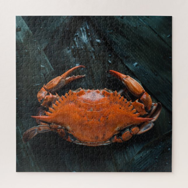 Soft Shell Marine Crab on Dark Leaves Jigsaw Puzzle (Vertical)