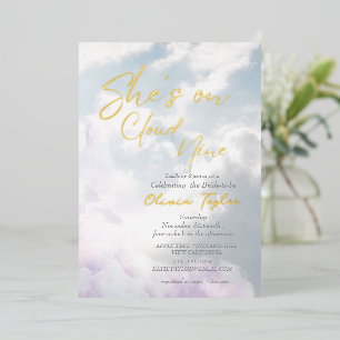 Soft She's on cloud 9 Elegant Bridal Shower Foil Invitation