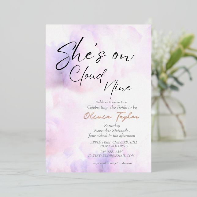 Soft She's on cloud 9 Rose gold Bridal Shower Foil Invitation (Standing Front)