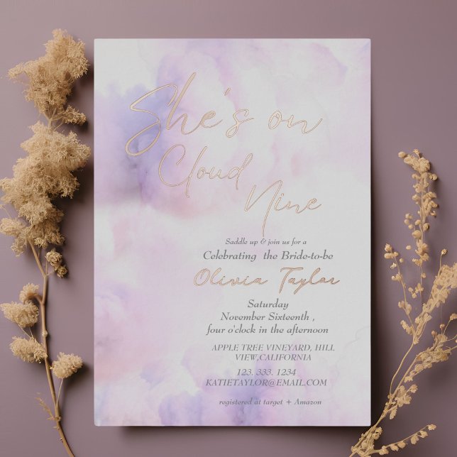 Soft She's on cloud 9 Rose gold Bridal Shower Foil Invitation (Creator Uploaded)