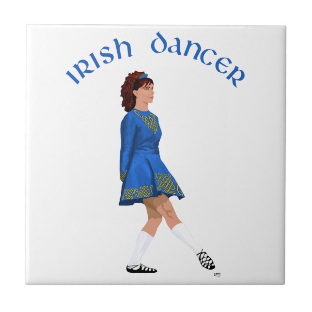 Soft Shoe Irish Dancer in Blue Ceramic Tile (Front)