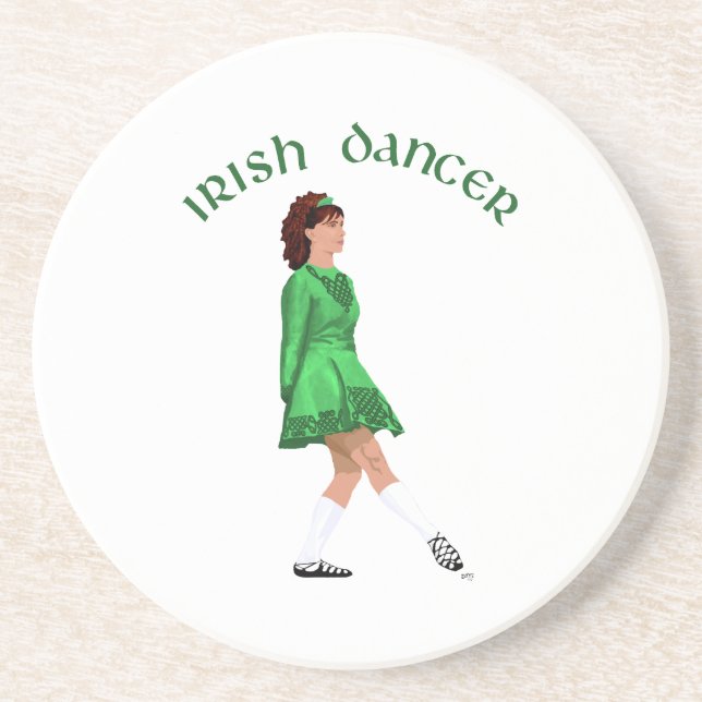 Soft Shoe Irish Dancer in Green Sandstone Coaster (Front)