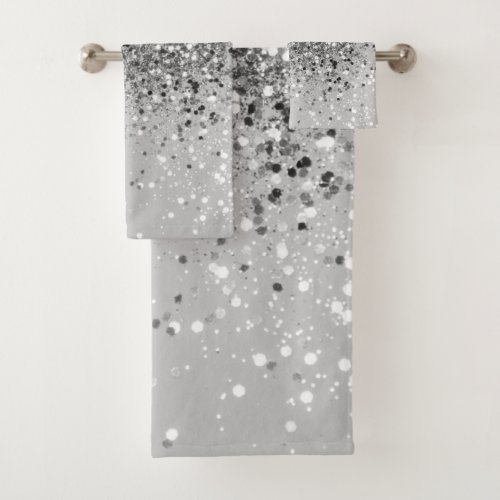 Soft Silver Gray Glitter 1 Bath Towel Set