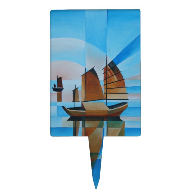 Soft Skies, Cerulean Seas and Cubist Junks Cake Topper (Front)