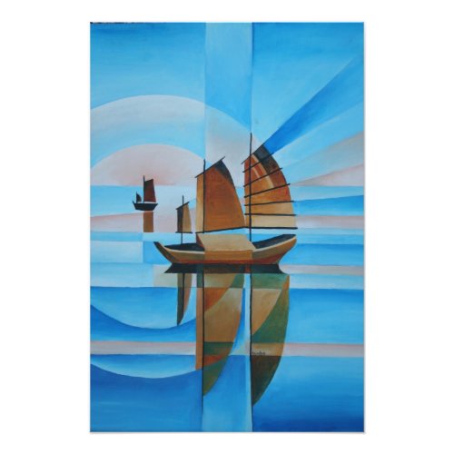 Soft Skies Cerulean Seas and Cubist Junks Photo Print