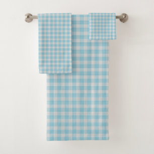 Soft Sky Blue Gingham Check Pattern Bath Towel Set
