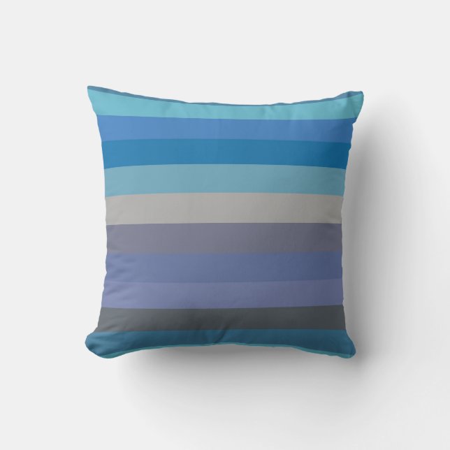 Soft Sky to Cobalt Blue Ombré Stripes Throw Pillow (Front)