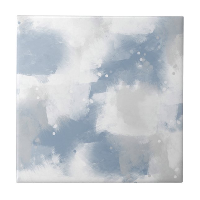 Soft Slate Blue Gray & White Abstract Brushstroke Ceramic Tile (Front)