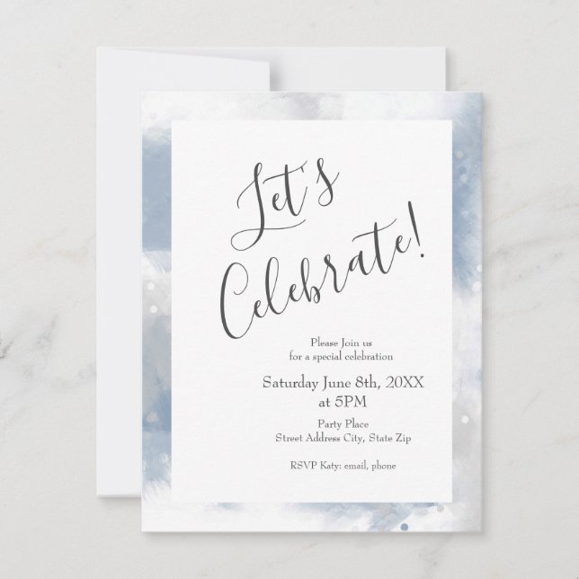 Soft Slate Blue Gray White Abstract Brushstrokes Invitation (Front)
