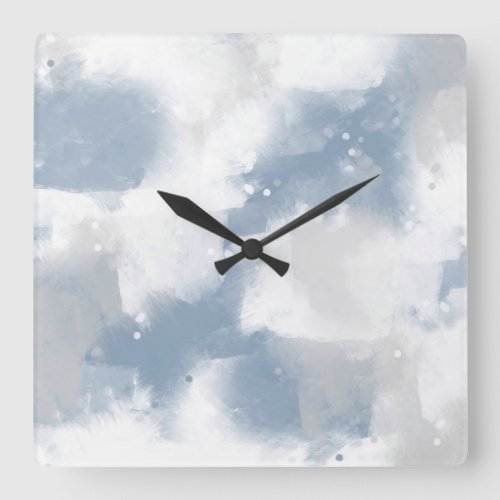 Soft Slate Blue Gray  White Abstract Brushstrokes Square Wall Clock