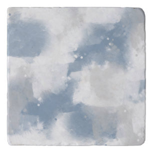 Soft Slate Blue Gray & White Abstract Brushstrokes Trivet