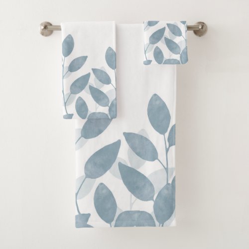 Soft Slate Watercolor Leaves Bath Towel Set