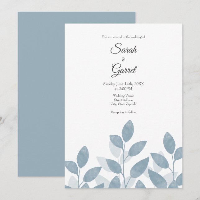Soft Slate Watercolor Leaves Invitation (Front/Back)