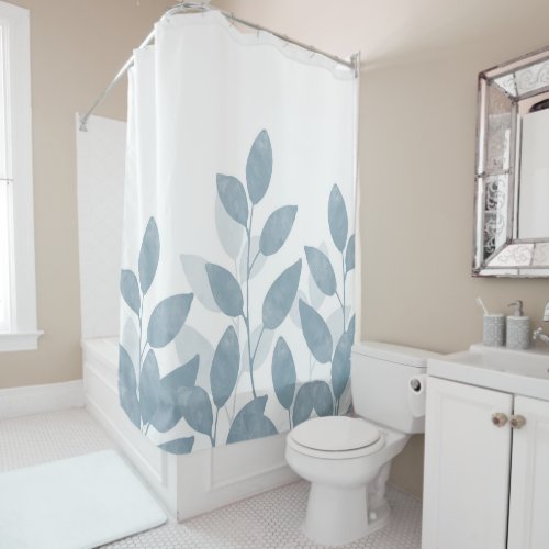 Soft Slate Watercolor Leaves Shower Curtain