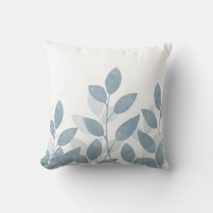Soft Slate Watercolor Leaves Throw Pillow
