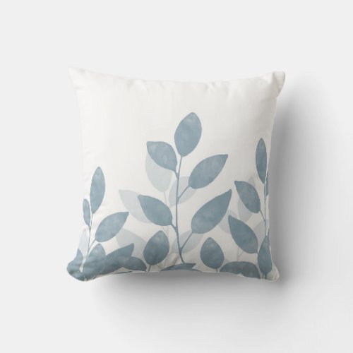 Soft Slate Watercolor Leaves Throw Pillow