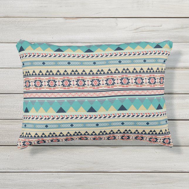 Soft Southwest Tribal Pattern Pink Turquoise Gold Outdoor Pillow (Front)