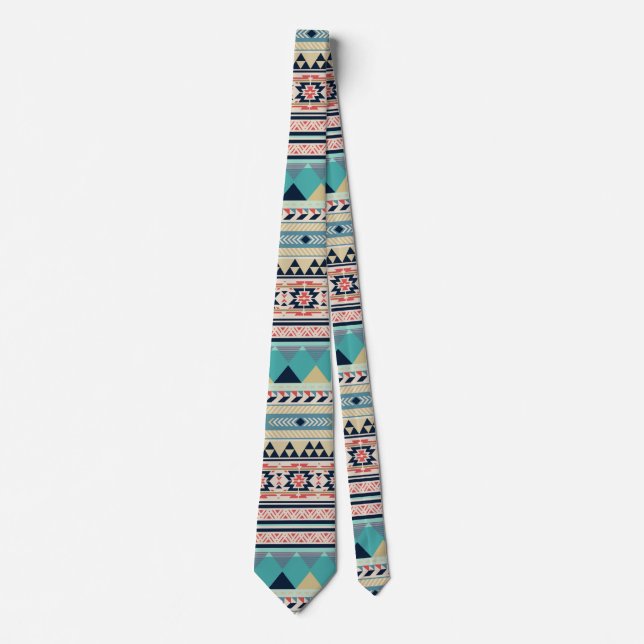 Soft Southwest Tribal Pattern Pink Turquoise Gold Tie (Front)