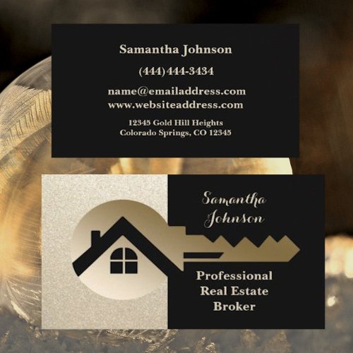 Soft Sparkle Gold Key Real Estate Business Card