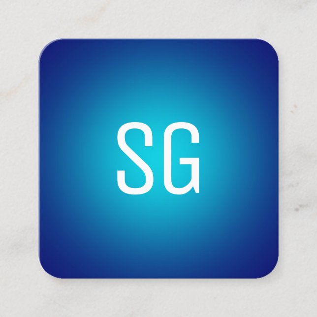 Soft Spot - Initials -  Cyan on Deep Navy Square Business Card (Front)