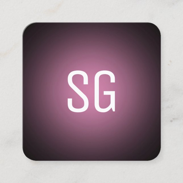 Soft Spot - Initials - Pink on Black Square Business Card (Front)