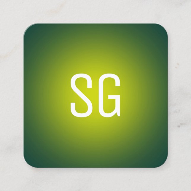 Soft Spot - Initials - Yellow on Dark Green Square Business Card (Front)
