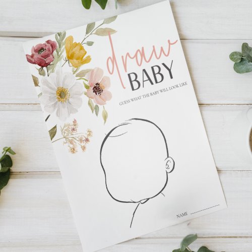 Soft Spring Floral Draw Baby Baby Shower Game Poster