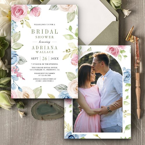 Soft Spring Floral Photo Bridal Shower Invitation