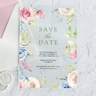 Soft Spring Floral Wedding Save the Date Acrylic Invitations