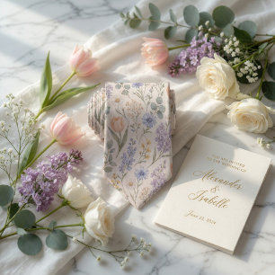 Soft Spring Garden Watercolor Tulips and Lilac Neck Tie