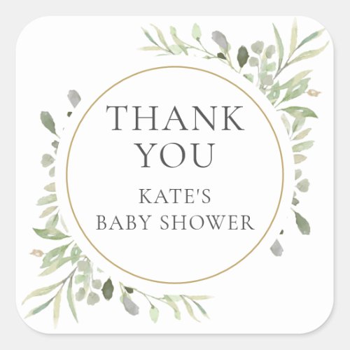 Soft Spring Leaves Baby Shower Thank You Square Sticker