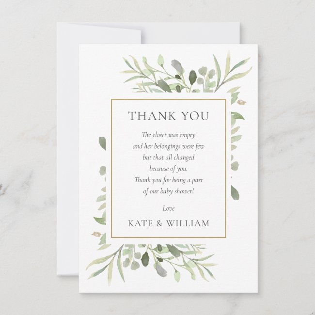 Soft Spring Leaves Greenery Baby Shower Poem Thank You Card
