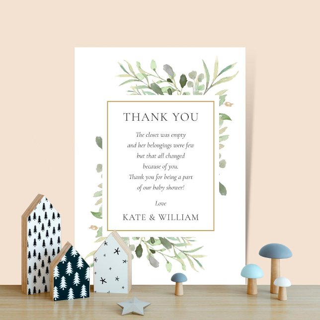 Soft Spring Leaves Greenery Baby Shower Poem Thank You Card (Creator Uploaded)