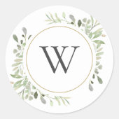 Soft Spring Leaves Greenery Monogram Initial Classic Round Sticker (Front)