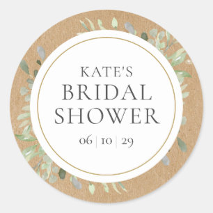 Soft Spring Leaves Rustic Kraft Bridal Shower Classic Round Sticker