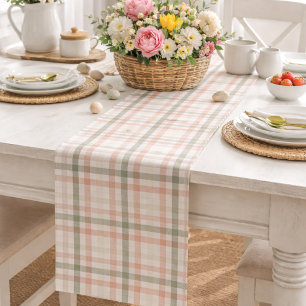 Soft Spring Plaid Table Runner Peach & Sage Green