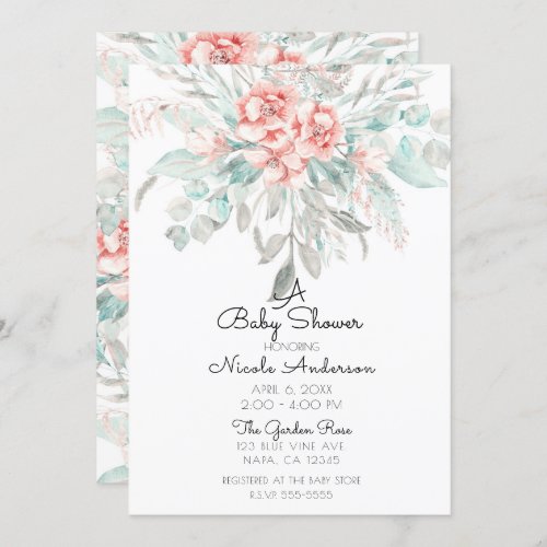 Soft Spring Summer Floral Greenery Baby Shower Invitation