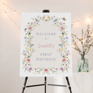 Soft Spring Wildflower First Birthday Welcome Foam Board