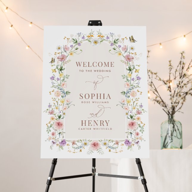 Soft Spring Wildflower Wedding Welcome  Foam Board (In Situ (Stand))