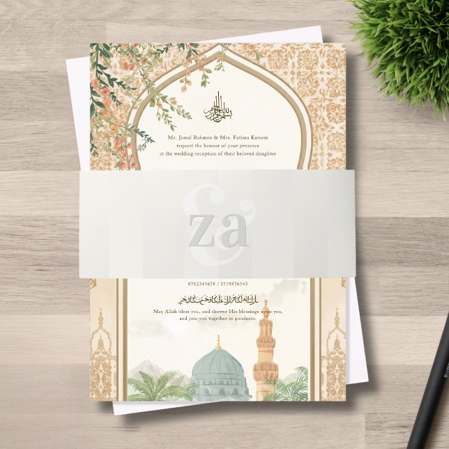 Soft Stripe Monogram Grey Wedding Invitation Belly Band (Creator Uploaded)