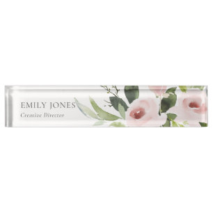SOFT SUBTLE COLOR WASH BLUSH PINK FLORAL BUNCH DESK NAME PLATE