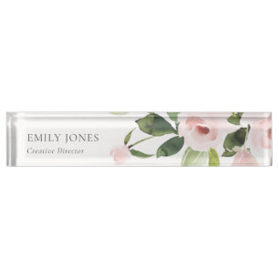 SOFT SUBTLE COLOR WASH BLUSH PINK FLORAL BUNCH DESK NAME PLATE