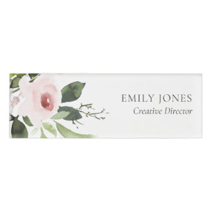SOFT SUBTLE COLOR WASH BLUSH PINK FLORAL BUNCH NAME TAG