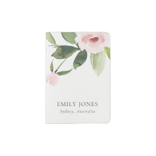 SOFT SUBTLE COLOR WASH BLUSH PINK FLORAL BUNCH PASSPORT HOLDER