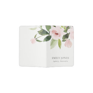 SOFT SUBTLE COLOR WASH BLUSH PINK FLORAL BUNCH PASSPORT HOLDER