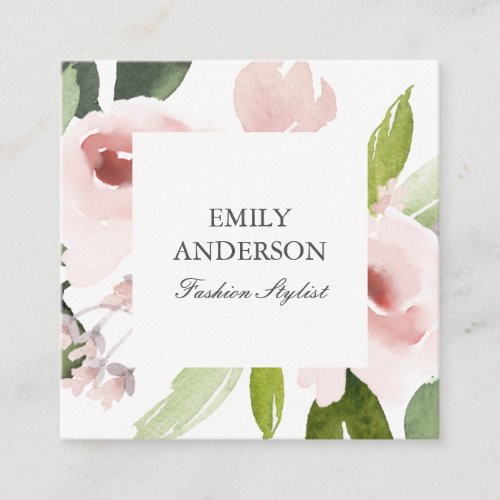 SOFT SUBTLE COLOR WASH BLUSH PINK FLORAL BUNCH SQUARE BUSINESS CARD