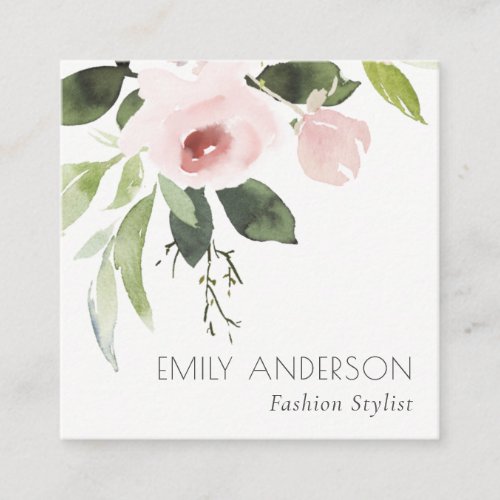 SOFT SUBTLE COLOR WASH BLUSH PINK FLORAL BUNCH SQUARE BUSINESS CARD